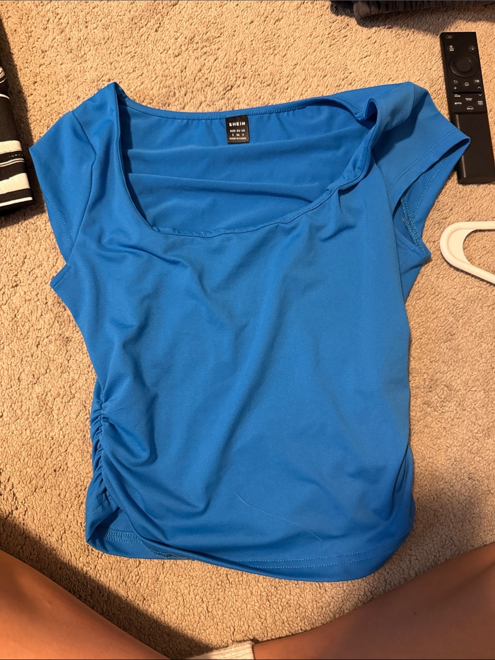 SHEIN Bright Blue Scoop Neck Short Sleeve Top with Side Ruching